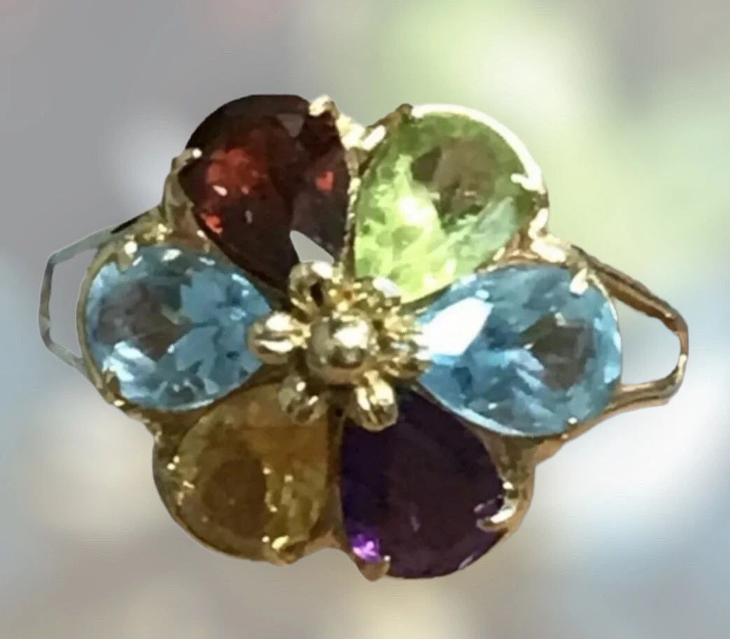 GORGEOUS 14K Yellow Gold Multi GEMSTONE FLOWER Ring Size 5.75 eBay