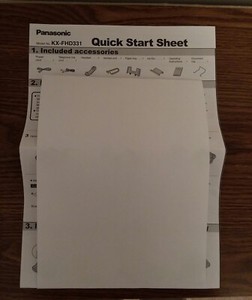 Panasonic KX-FHD331 Plain Paper Fax Copier ~ Quick Start Instructions Sheet Only