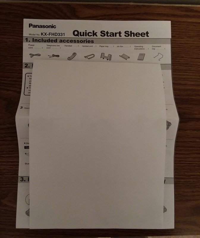 Panasonic KX-FHD331 Plain Paper Fax Copier ~ Quick Start Instructions Sheet Only