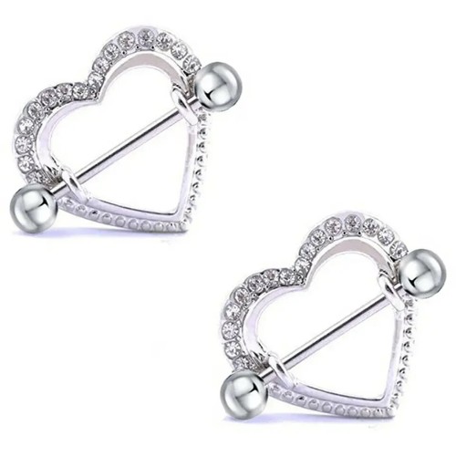 Nipple Piercing Shield Nipplerings Women Ladies Surgical Steel Open Heart Rings - 第 3/3 張圖片