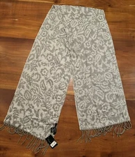 Cejon Gray 100% Acrylic Floral print Rectangular Scarf Fringe (65" X 11") - NEW