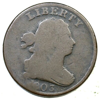 1803 C-3 R-2 Draped Bust Half Cent Coin 1/2c