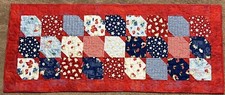Handmade Quilted Table Runner/Topper  18 1/2" x 45"  Red, White Blue Patriotic