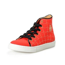 Charlotte Olympia Girls "INCY WEB HIGH-TOPS" Red Canvas Leather Sneakers Shoes