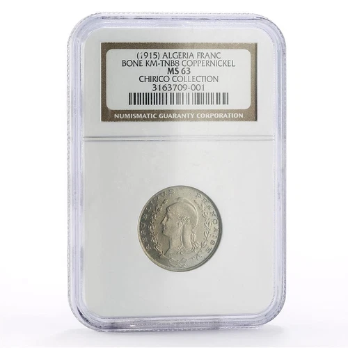 Algeria 1 franc Bone Chamber of Commerce Coat of Arms MS63 NGC CuNi coin 1915