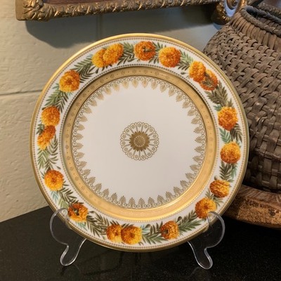 Ancienne Manufacture Royale Limoges Botanique Tagetes 8 3/8'' Salad Plate France