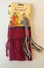 Winter Scarf Unisex all ages Burgundy, Black & White Super Soft 13 x 72"