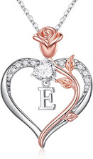 Easter Basket Stuffers Heart Initial Necklaces for Women Teen Girls Gifts, Rose