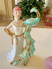 Vintage KPM "Flapper Woman w/ Peacock" Hand-Painted Porcelain Figurine