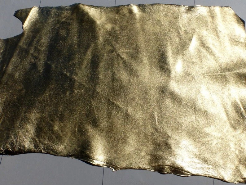 Napa de piel de cordero dorada metálica pura 100 % cuero real piel suave 6 cuadrados Ft+ Foto 3 de 3