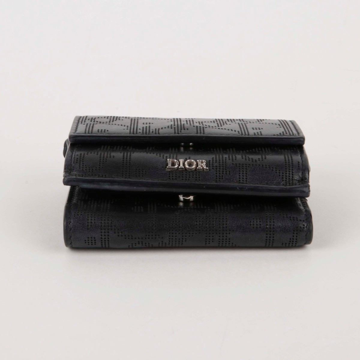 Dior Oblique Galaxy Leder 3-Falten Geldbörse Schwarz