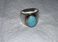 Shube Sterling Silver Stabilized Turquoise Hammered Wide Band Ring Size 7
