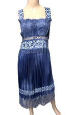 Ermanno Scervino Blue Embroidered Lace Applique Ombre Midi Dress Us 0 2 / It 38