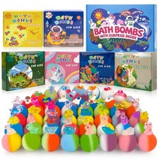 48pcs Kids Bath Bombs with Toys, Organic Colorful Bubble Bath Gift Set for Parti