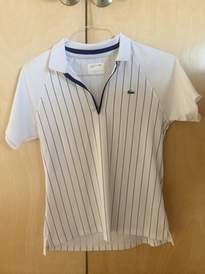 Women s Lacoste White Stripped Polo Tennis/golf Size 40
