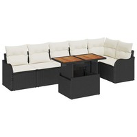 Garten-Sofa-Set Mit Kissen 7-Teilig Schwarz Creme Balkon Terrasse Sitzgruppe