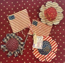 5 Rustic Grubby Primitive Style American Flags & Flowers Handmade Staind USA