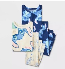 Toddler 4pc Lilo  Stitch Cotton Long Sleeve Pajama Set - Blue/White 4T