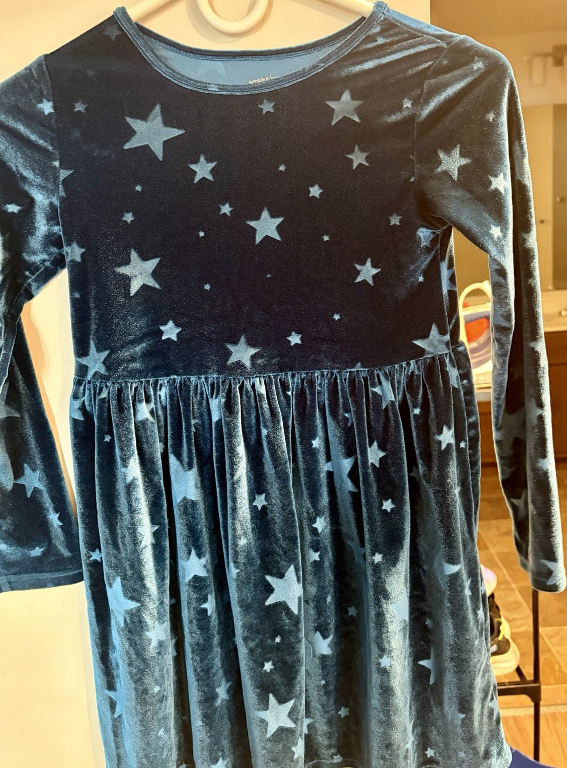 Jumping Beans Girls A-Line Blue Velvet Star Print Long Sleeve Dress Size 6X