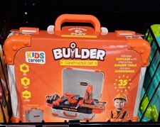 Kids Careers Builder Construction Pretend Play Tool Suitcase Set, 35 Pieces