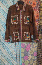 VTG. Handwoven Embroidered Guatemalan Shirt Button Front Aztec Quetzal Bird NEW