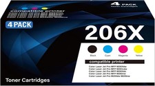 Compatible w/ HP 206X 206A Toner Set 4 Pack w Chip for M283fdw M255dw Printers
