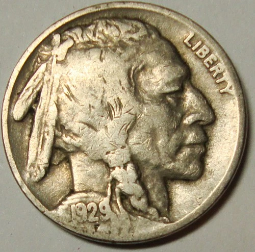 1929 5c Buffalo Nickel Coin #242 Fine 1/2 Horn Free Shipping