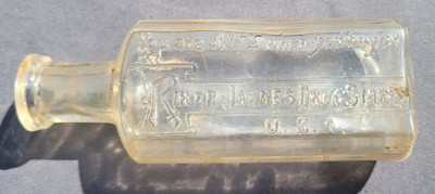 #ad Riker Jaynes Drug Stores Medicine Bottle You Are Safe When You Buy At Clear Glas $30.79