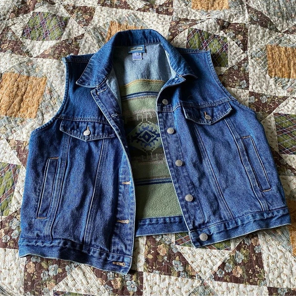 Pendleton Originals Vintage Western green wool denim jean jacket women’s large - Image 2 of 4