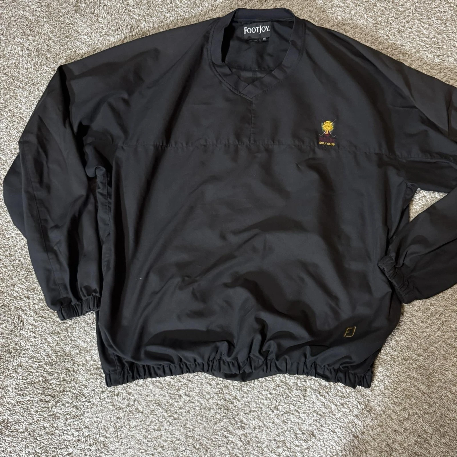 FootJoy Pullover Jacket Mens XL Black Burl Oaks Golf Club Windbreaker FJ Logo