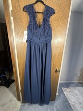Hayley Paige Holy Matrimoji Indigo Blue Style 5600 size 14 Extra Long Dress