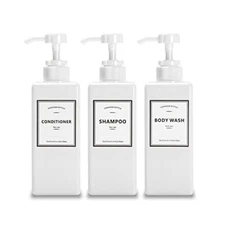 Refillable Shampoo Conditioner and Body Wash Dispenser Bottles with Pump