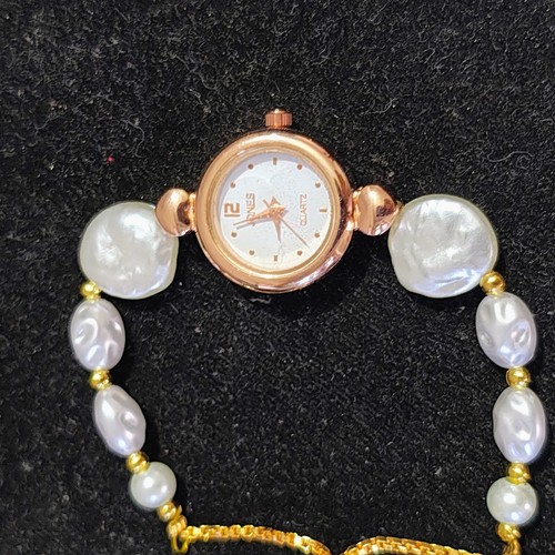 Pequeño Reloj Pulsera Dorado, Vintage Reloj, de Oro, Mujer Perla Trabajo - Picture 6 of 10