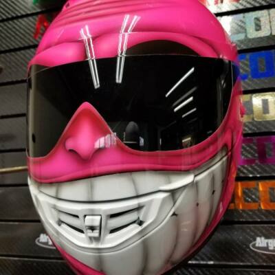 Smiling Face in Neon Pink Custom Painted Airbrushed Motorcycle Helmet