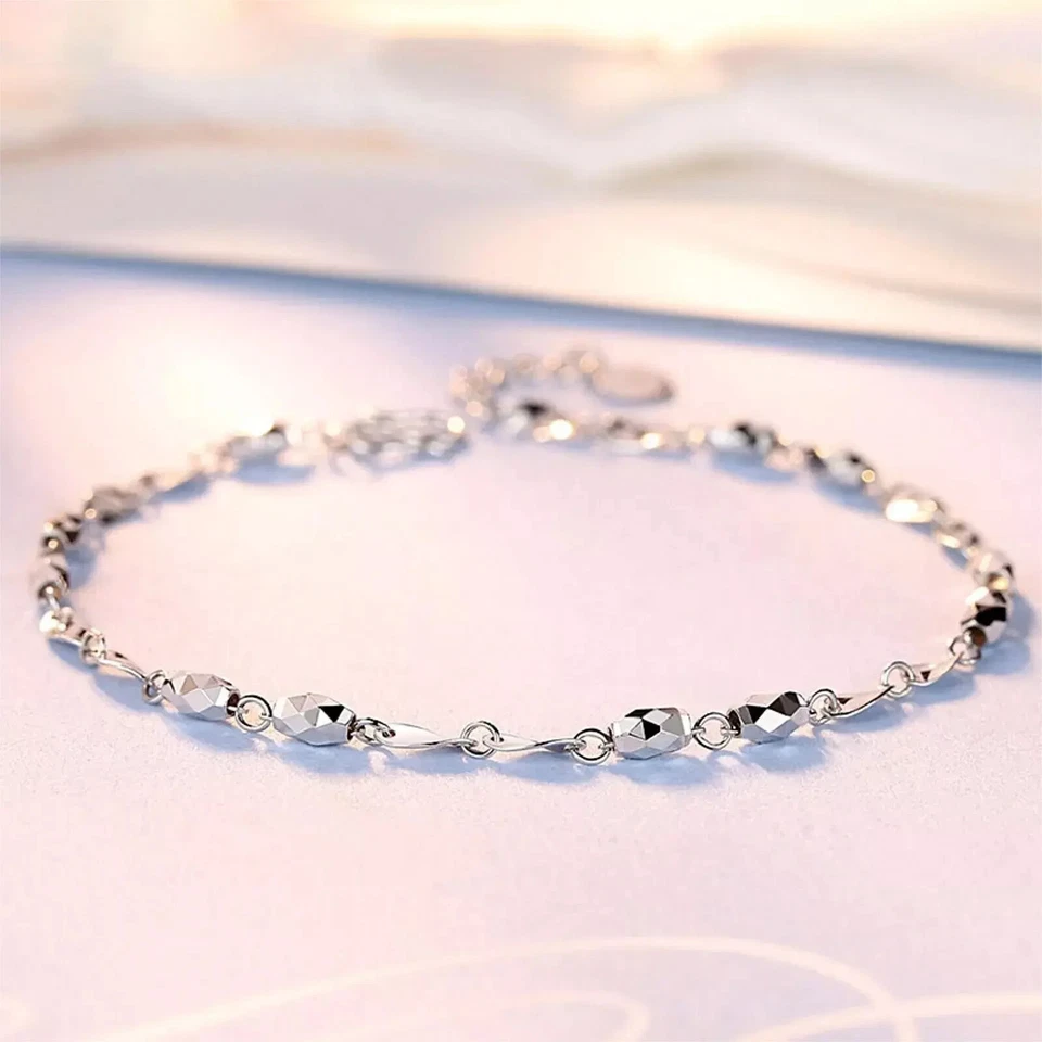 Pure Platinum 950 Chain Women Laser Beads Link Bracelet 2.8-3g/6.3-7.1inch - Image 2 of 4