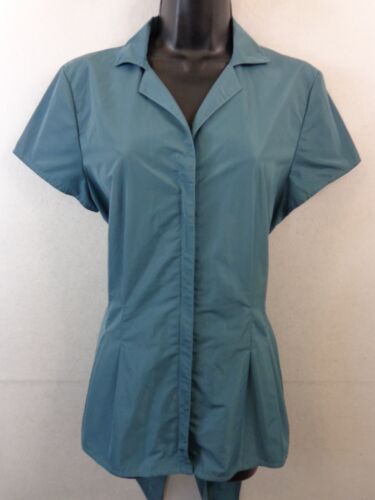 Lafayette 148 New York Blouse Women's 10 Blue Zip Front Tie Short Sleeve - Picture 2 of 13