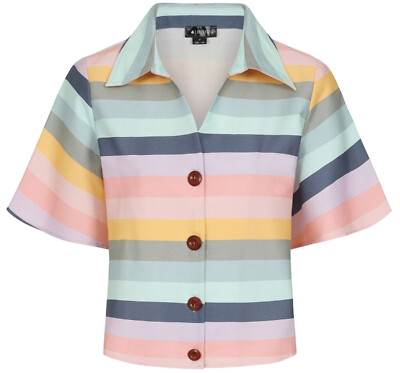 Bright & Beautiful SUE CARNIVAL STRIPE V-NECK Kurzarm BLOUSE Bluse Rockabilly