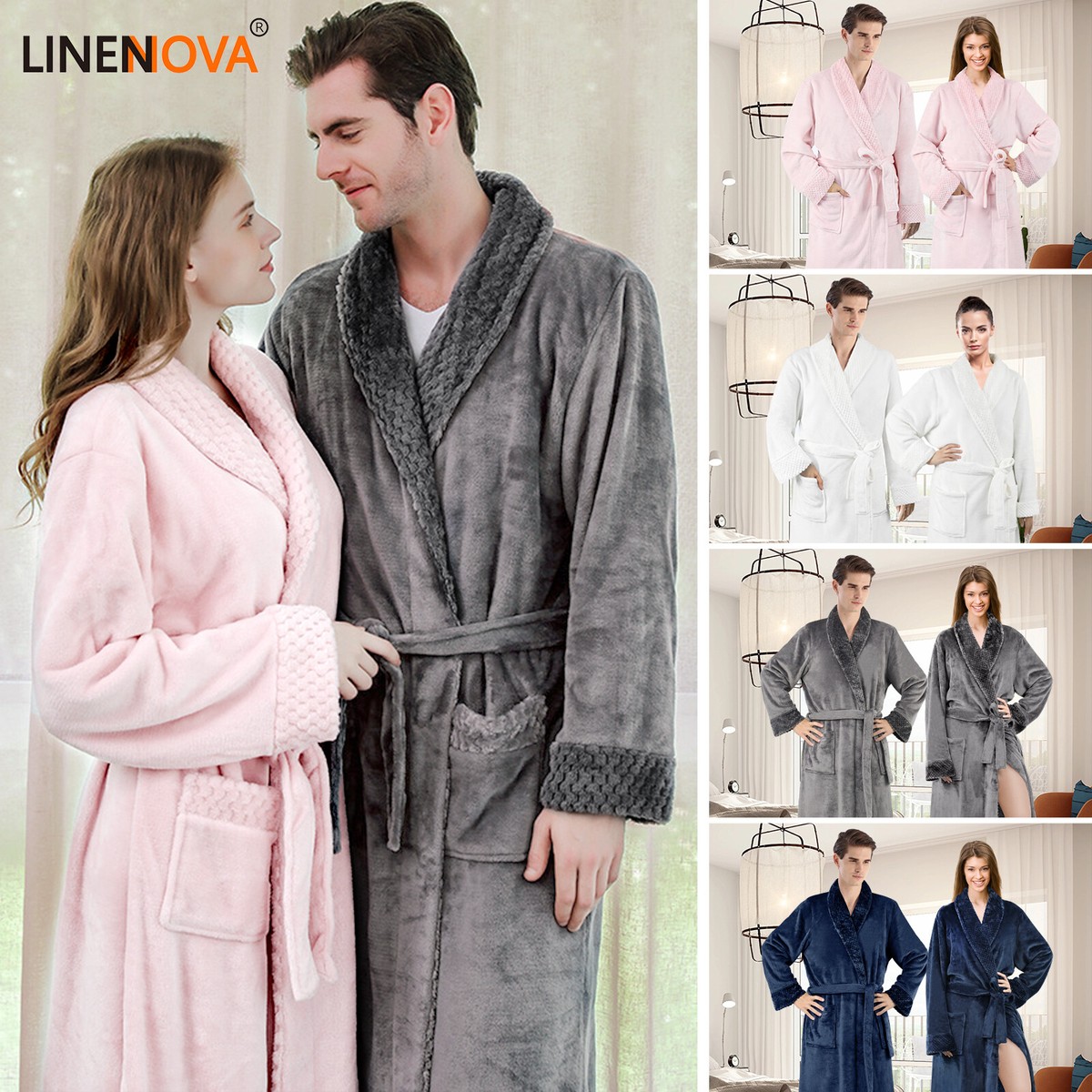 Hotel Luxury Bathrobe Men's Women's Plush Flannel Fleece Bath