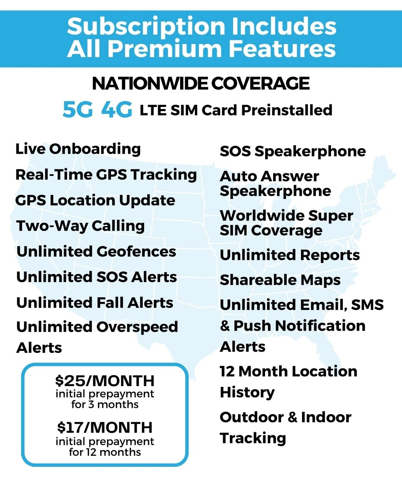SecuLife GPS Tracking SOS Wristband with emergency alert button pricing plan. All plans include an onboarding call to get started.