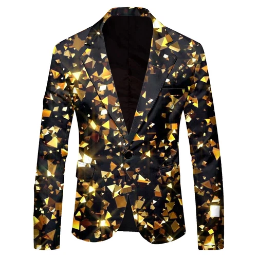 Men's Shiny Long Sleeve Lapel Bling One Button Suit Party Banquet Prom Jacket - Picture 14 of 26