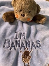 CARTER'S Monkey Blue Lovey Plush Satin Rattle I'm Bananas Security Blanket