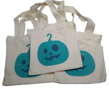 3 pack small 8 x 7.5 in. Canvas Tote Bags Halloween Candy Trick or Treat pumpkin