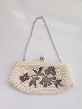 Vintage 50's Pearls Beaded Evening Bag With Chain