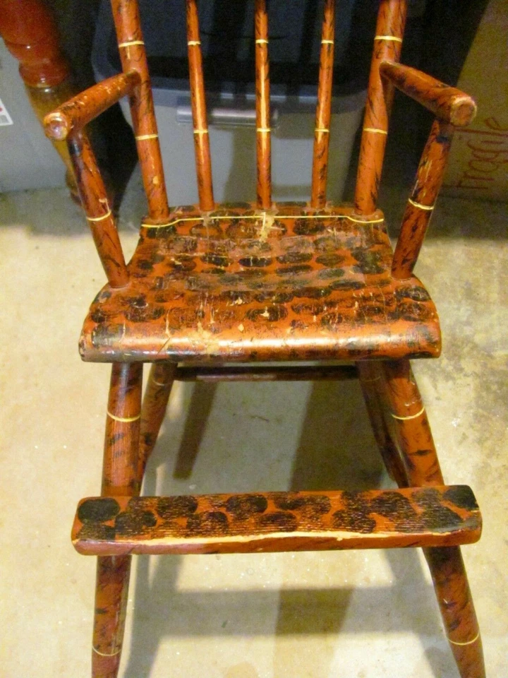 Antique Maine Red with Black Dots Country Child's Highchair c. 1850 - Image 4 of 4