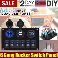 12V LED 6 Gang On/Off Rocker Switch Panel Car Truck Boat Marine Inline Fuse Box