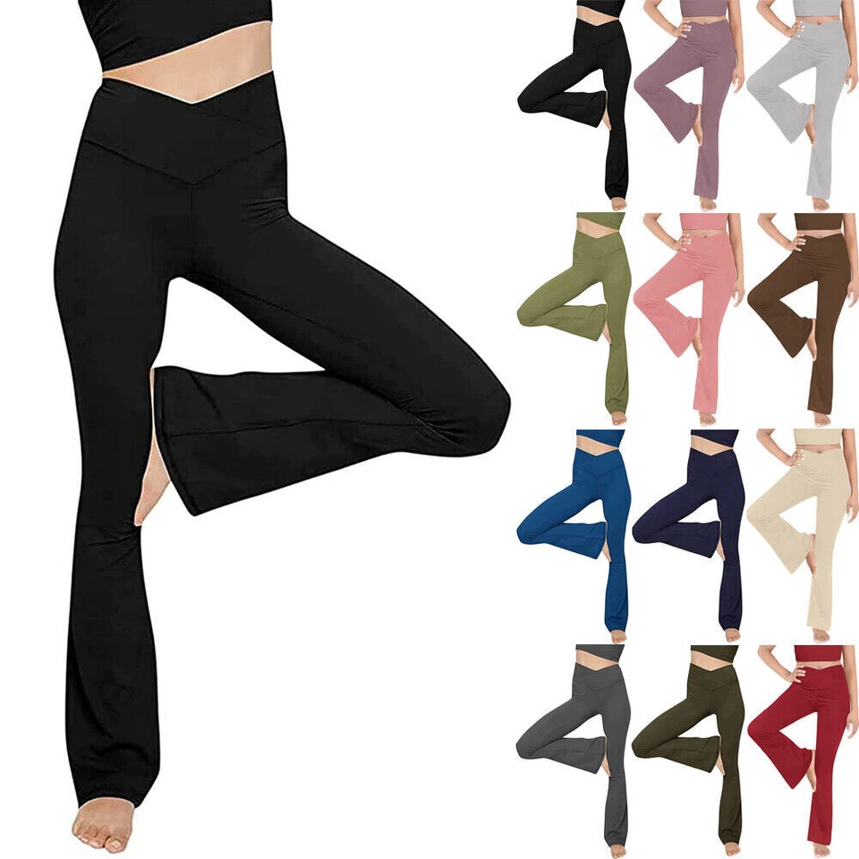 Ladies Yoga Pants Bootcut Sports Gym Run Leggings Flared Trousers Wide Legs Hot - Image 2 of 4
