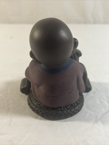 Signed Buddha Boy Figurine w/Book Violet Ceramic Earthenware 4x4x3" Statue - Picture 3 of 7