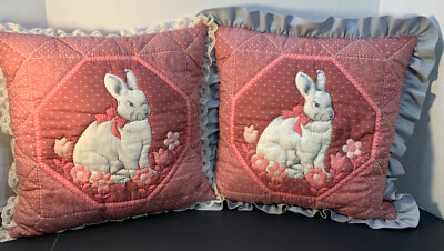 Rabbit pillows Hand Made Quilted Set of Vintage/ country /Easter/infants  room