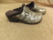 Vtg New NOS Italian Comfort Handmade Chocolate Silver Slip On Clogs Shoes Sz 9