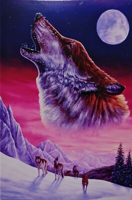 Wandbehang Kunstfliese (19 x 29 cm) - heulender Wolf